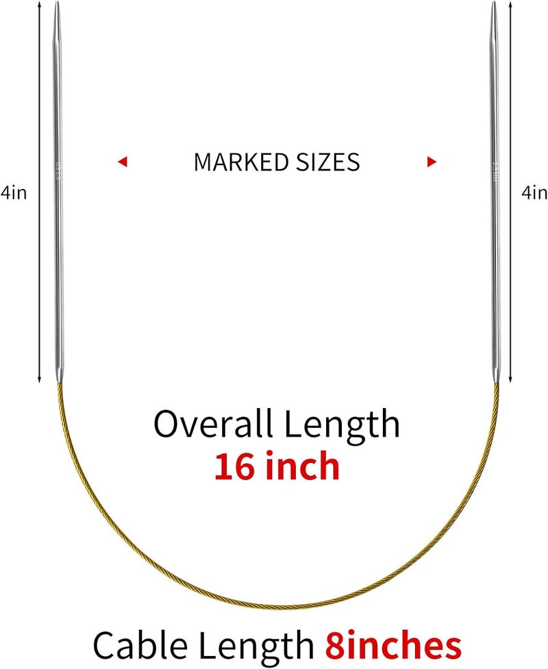 Soosui 2.5mm Circular Knitting Needles - 16-inch/40cm US1.5 Ergonomic Stainless Steel Set with Tangle-Free Cable and Smooth Joints, Ideal for Hats, Socks, and Sleeves - Image 2